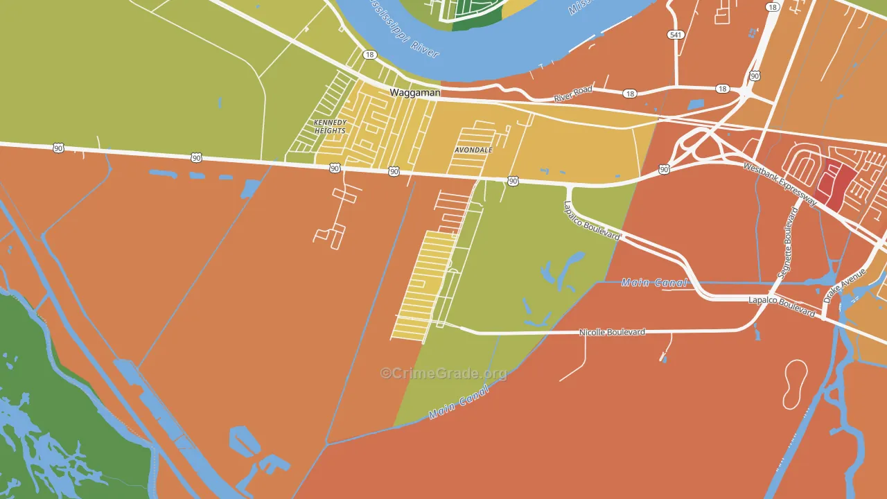 Avondale, LA Map of Burglary Rates