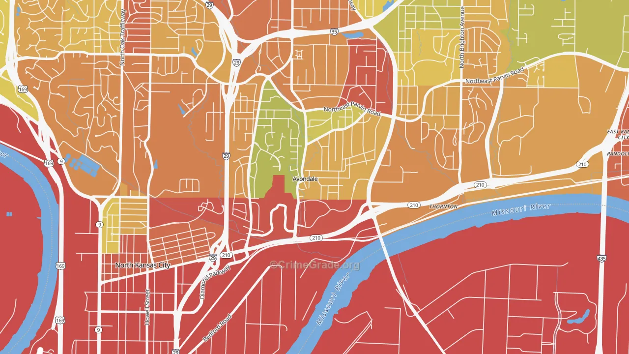 Avondale, MO Map of Burglary Rates