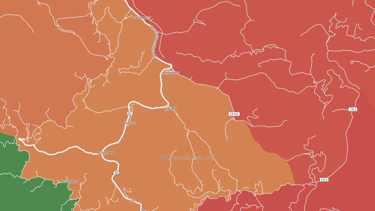 Avondale, WV Map of Burglary Rates