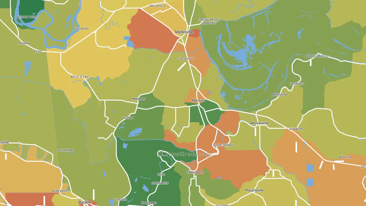 Avoyelles Parish, LA Map of Burglary Rates