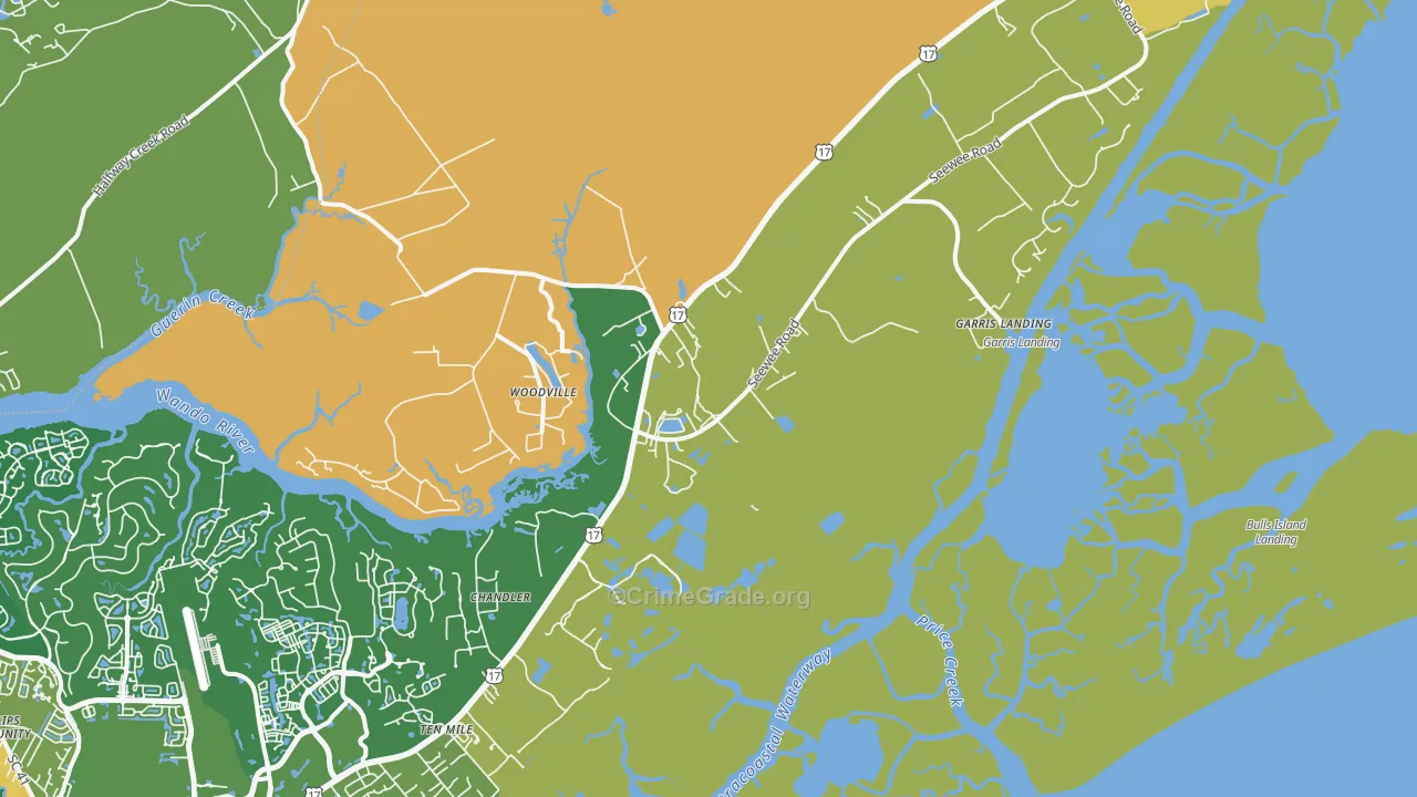 Awendaw, SC Map of Burglary Rates