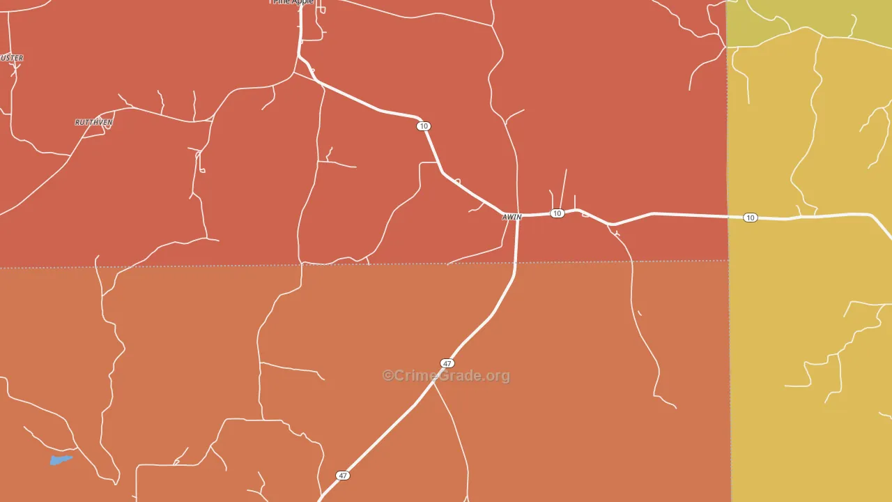 Awin, AL Map of Burglary Rates