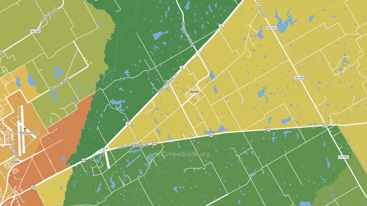 Axtell, TX Map of Burglary Rates