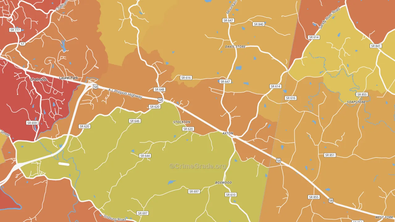 Axton, VA Map of Burglary Rates