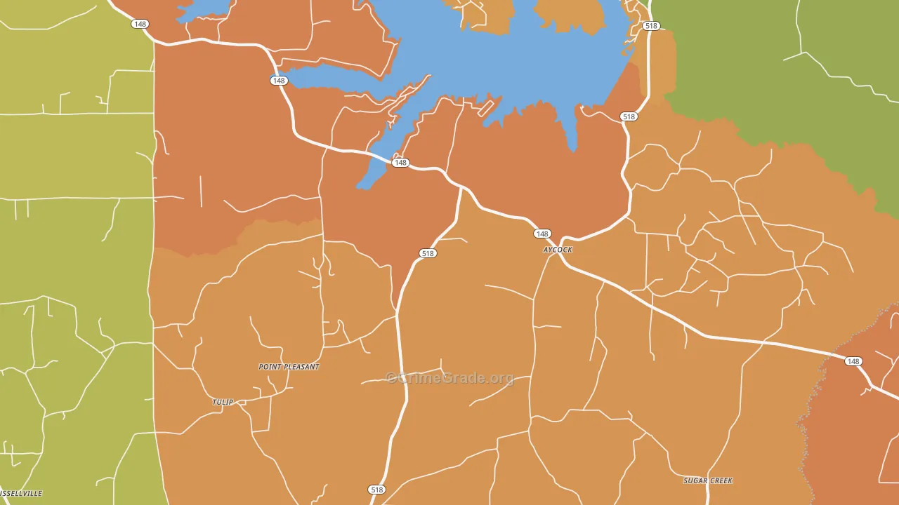 Aycock, LA Map of Burglary Rates
