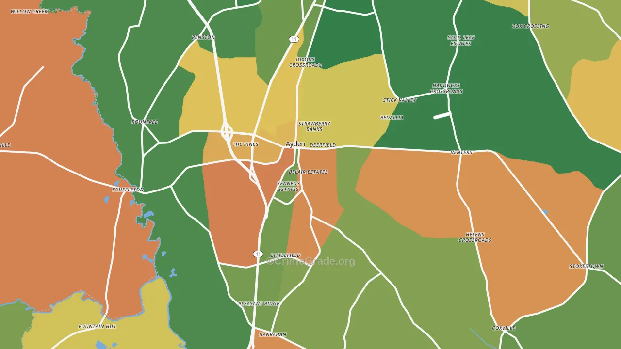 Ayden, NC Map of Burglary Rates