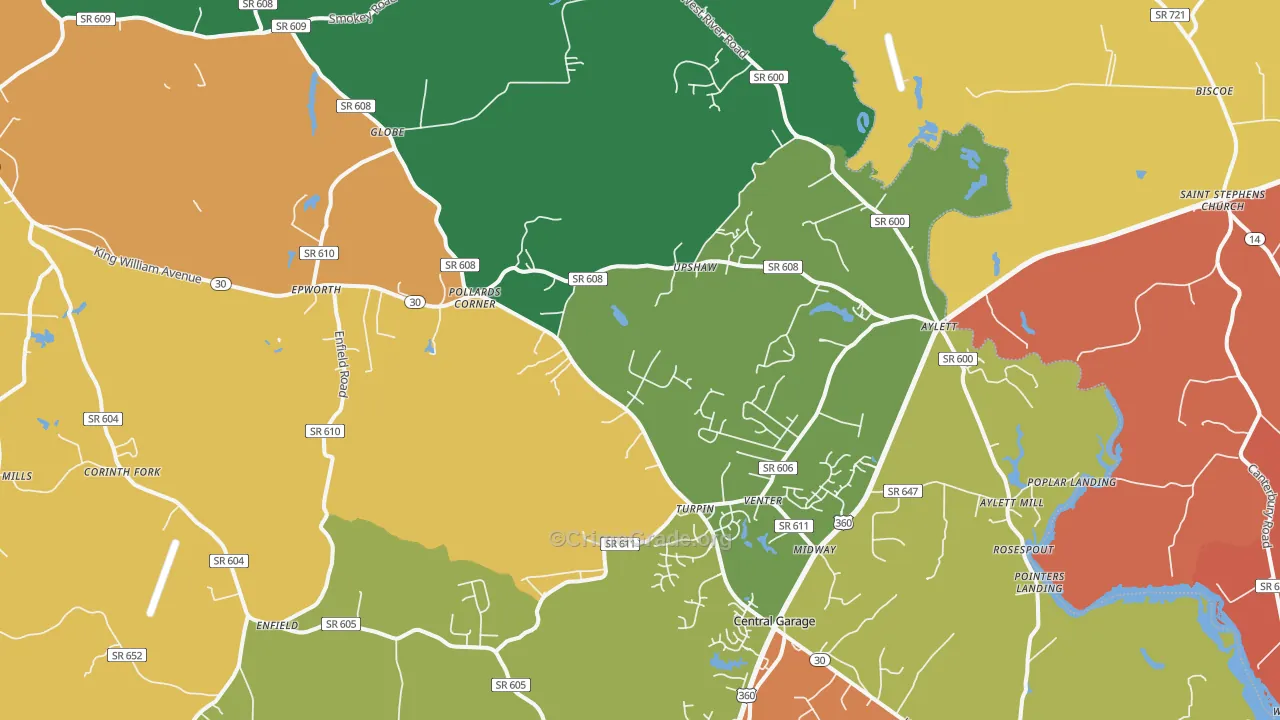 Aylett, VA Map of Burglary Rates