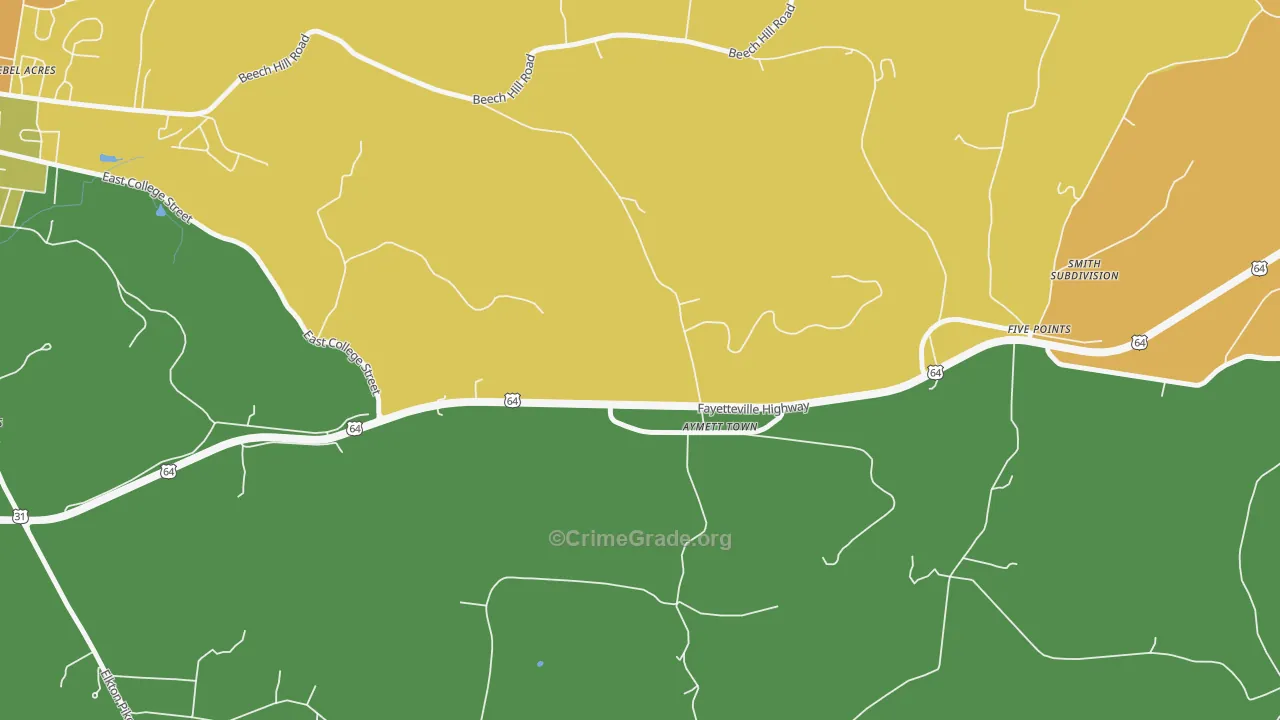 Aymett Town, TN Map of Burglary Rates