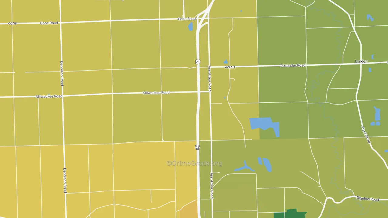 Azalia, MI Map of Burglary Rates