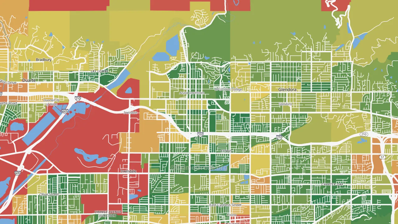 Azusa, CA Map of Burglary Rates