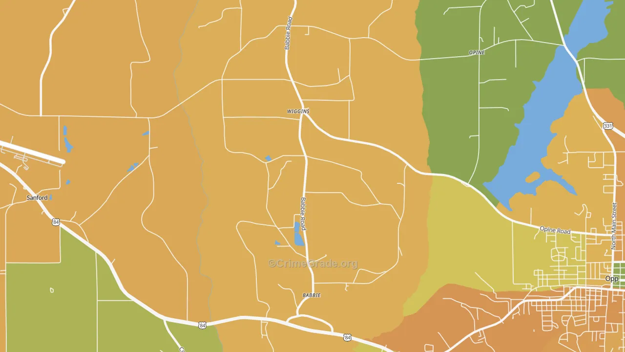 Babbie, AL Map of Burglary Rates