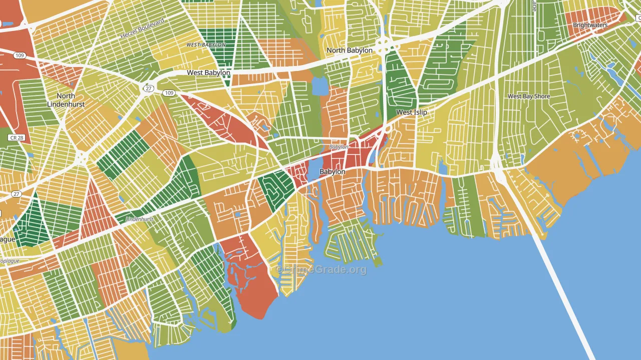 Babylon, NY Map of Burglary Rates