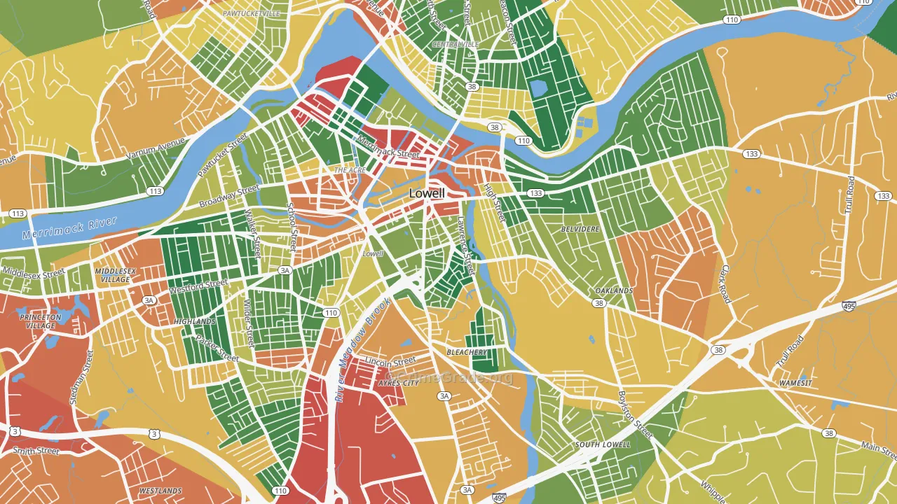 Back Central, Lowell, MA Map of Burglary Rates