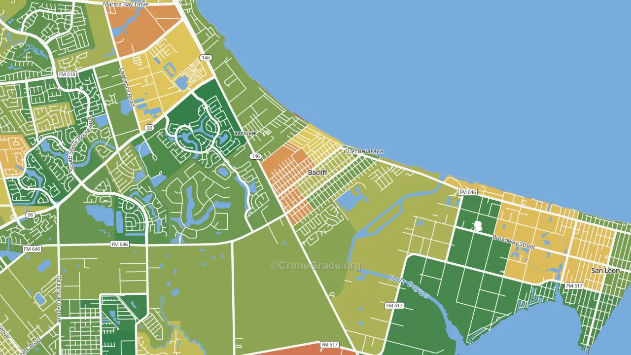 Bacliff, TX Map of Burglary Rates