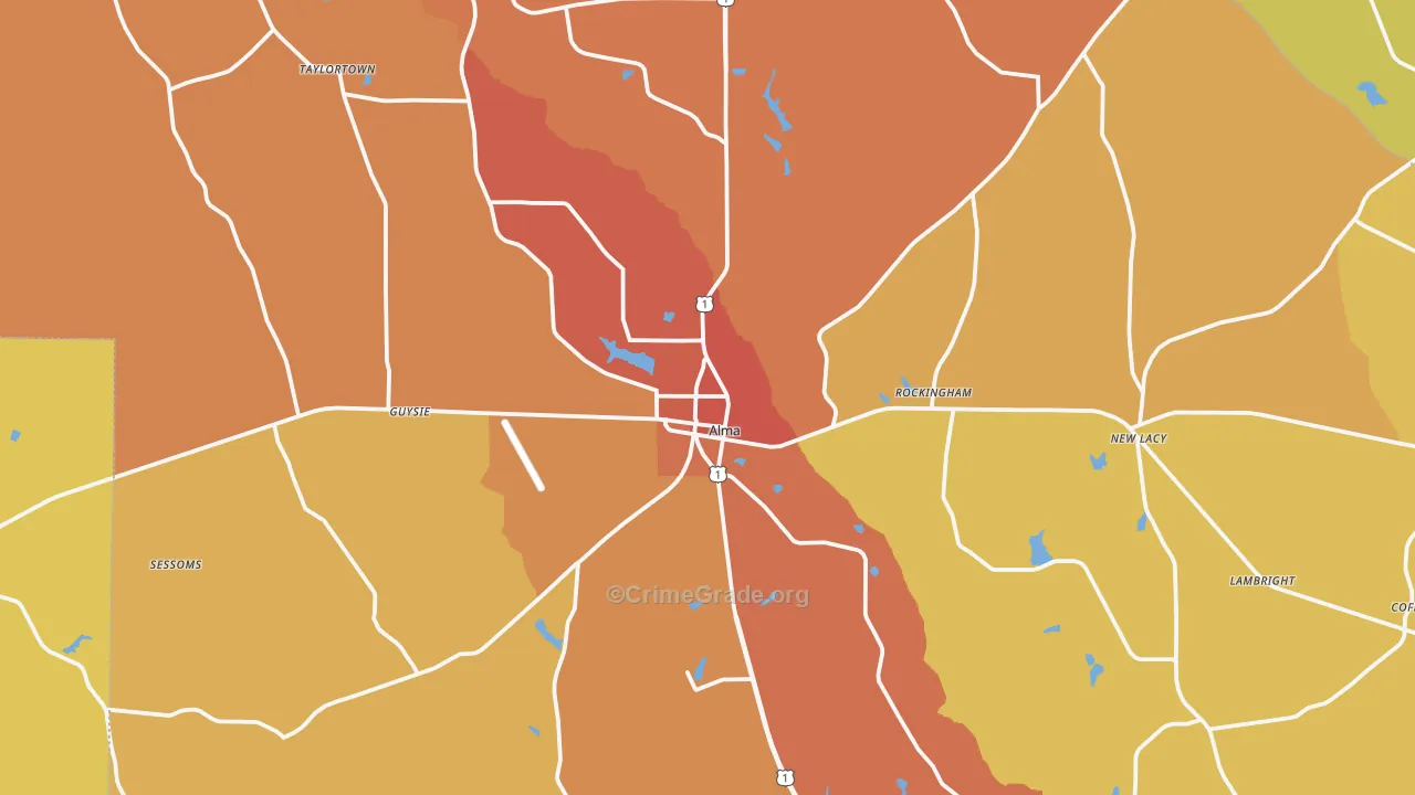 Bacon County, GA Map of Burglary Rates