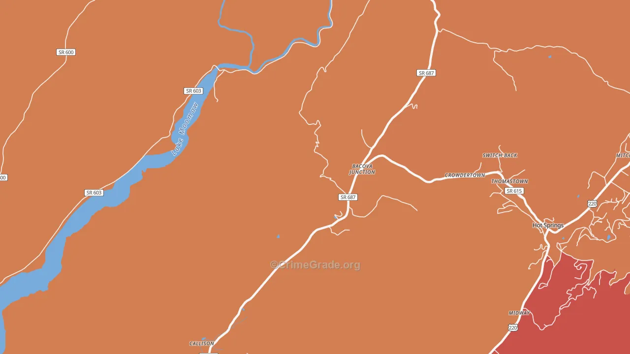 Bacova Junction, VA Map of Burglary Rates