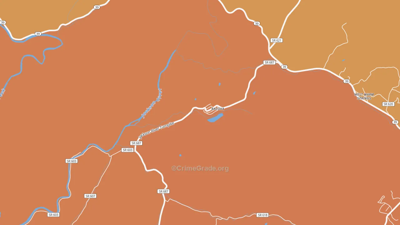 Bacova, VA Map of Burglary Rates