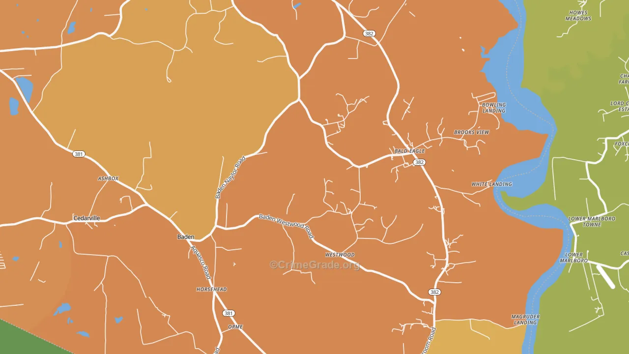Baden, MD Map of Burglary Rates