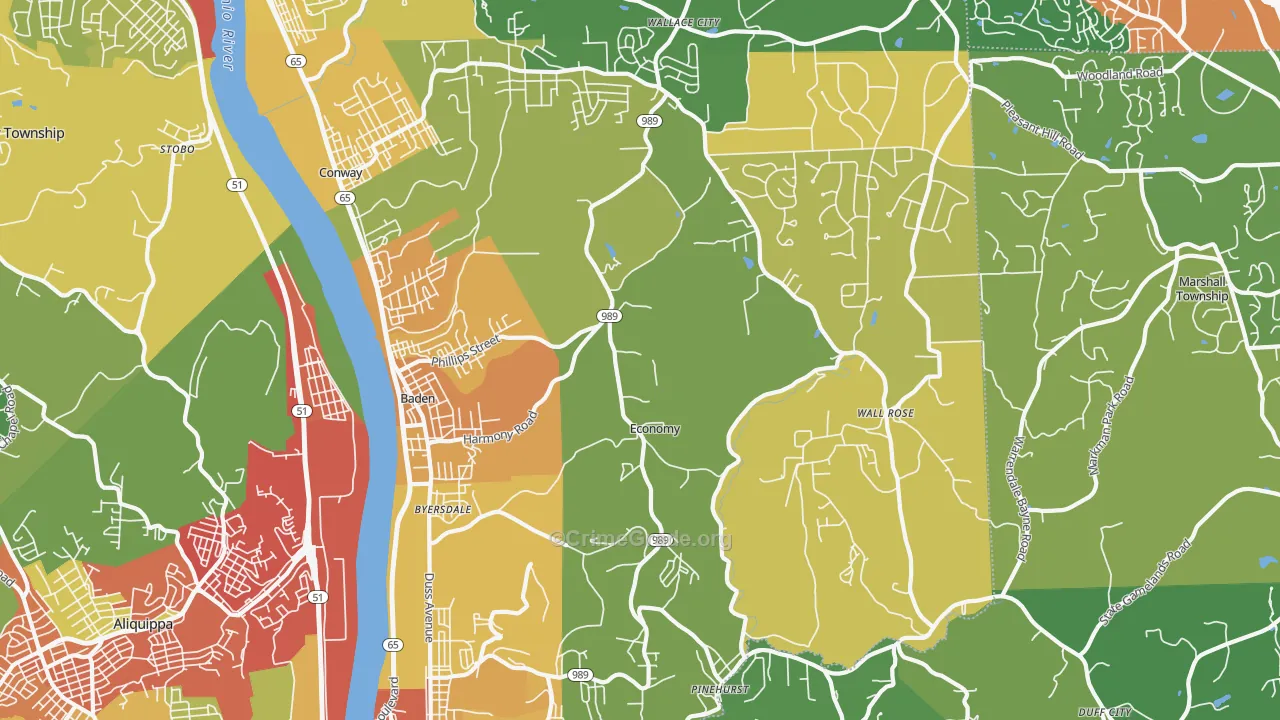 Baden, PA Map of Burglary Rates