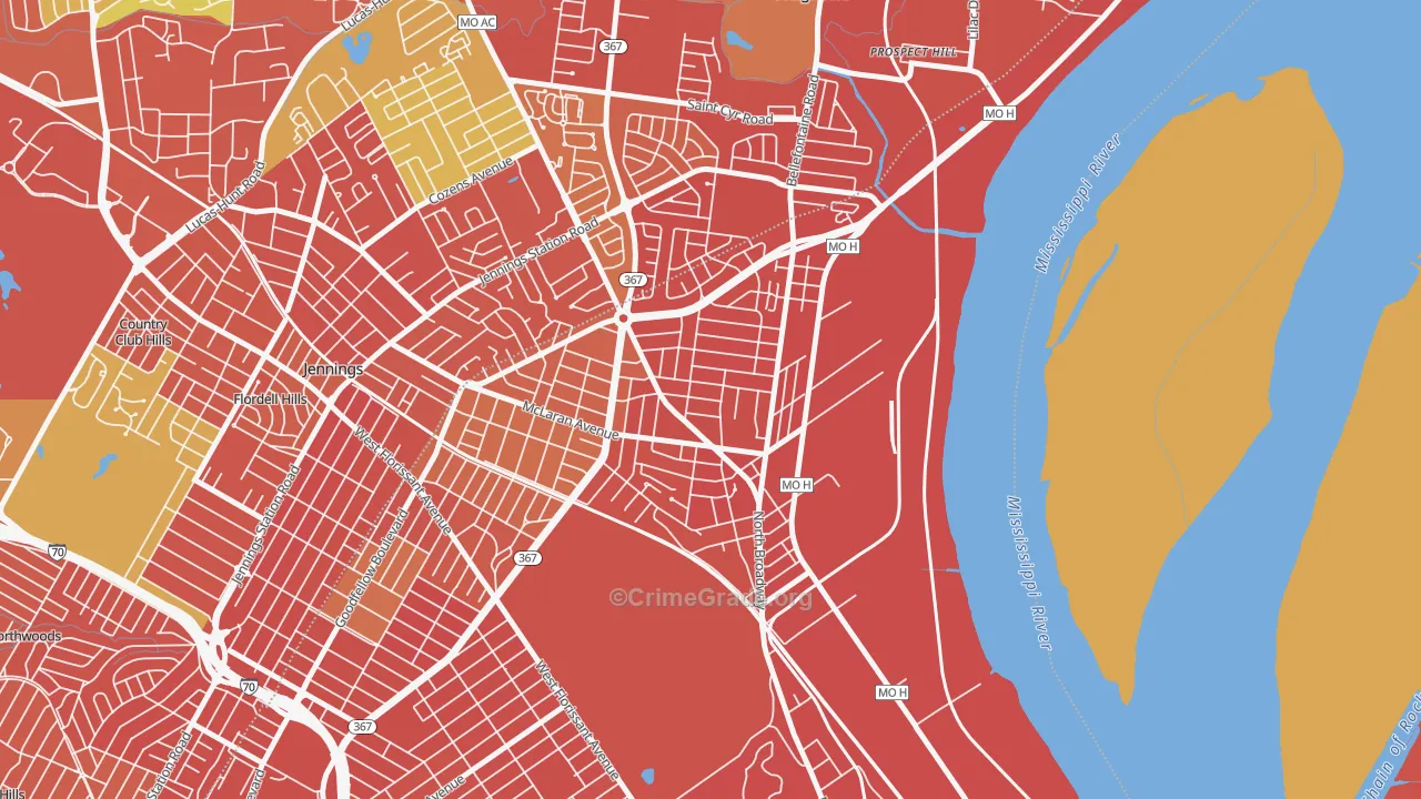 Baden, St. Louis, MO Map of Burglary Rates