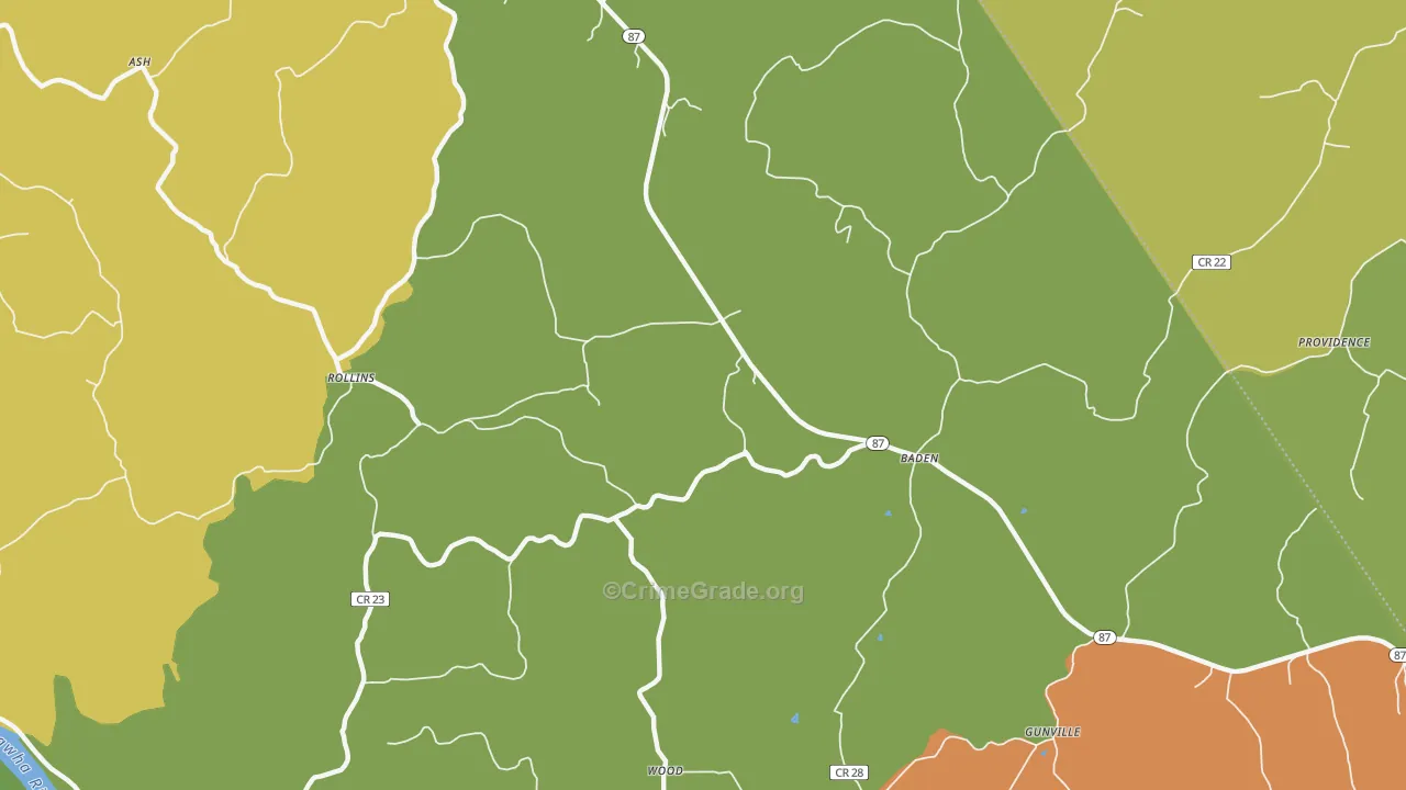 Baden, WV Map of Burglary Rates