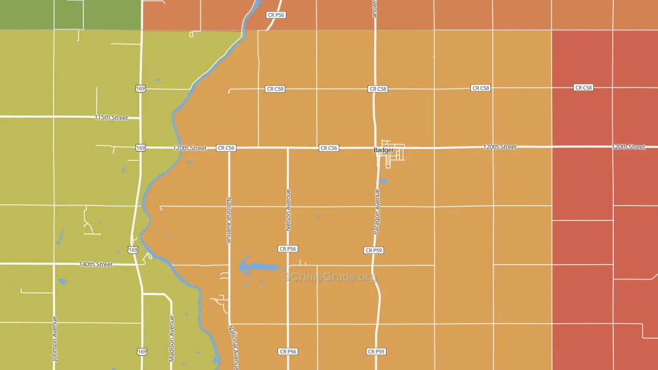 Badger, IA Map of Burglary Rates