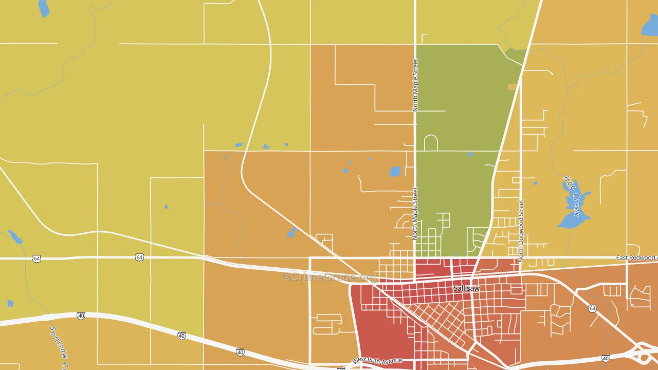 Badger Lee, OK Map of Burglary Rates