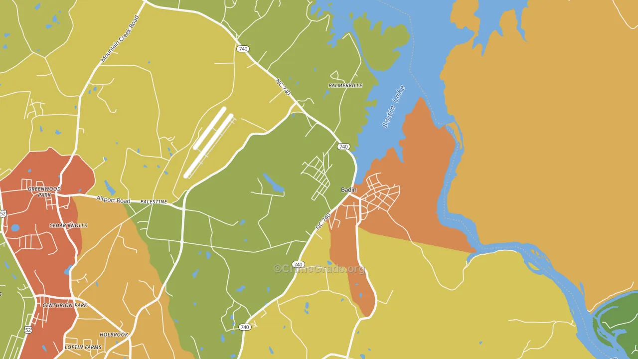 Badin, NC Map of Burglary Rates