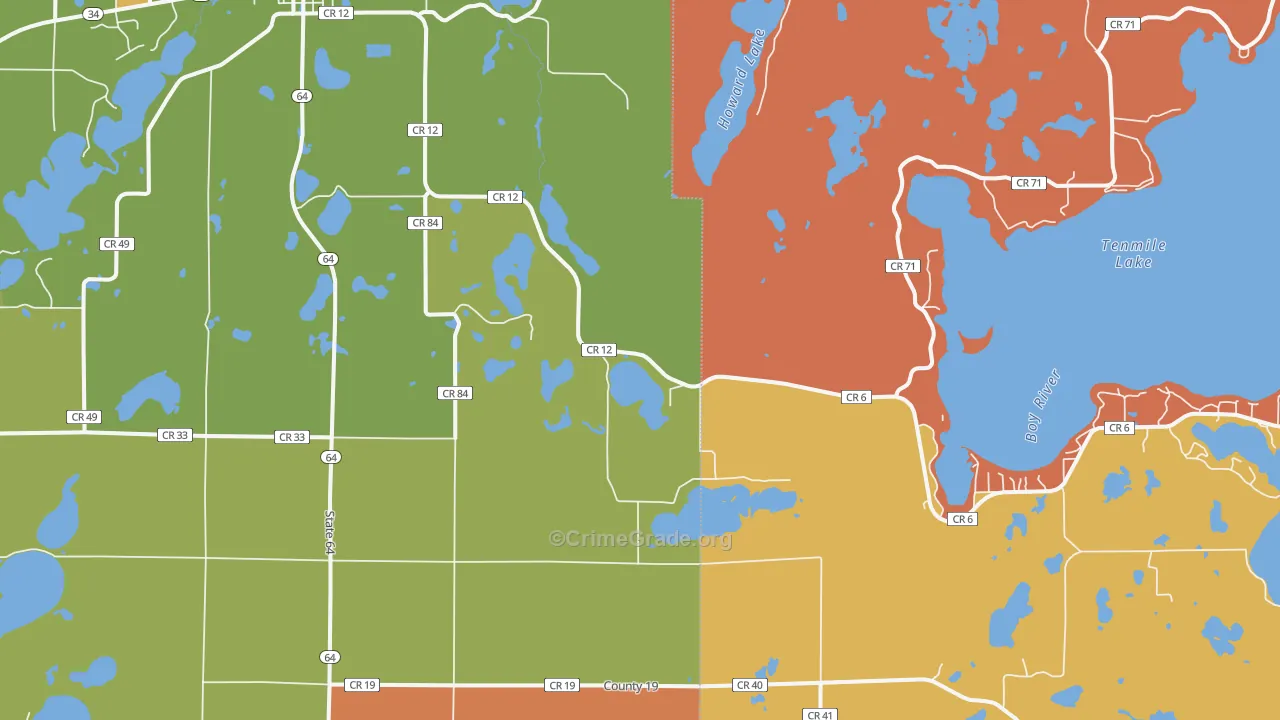 Badoura, MN Map of Burglary Rates