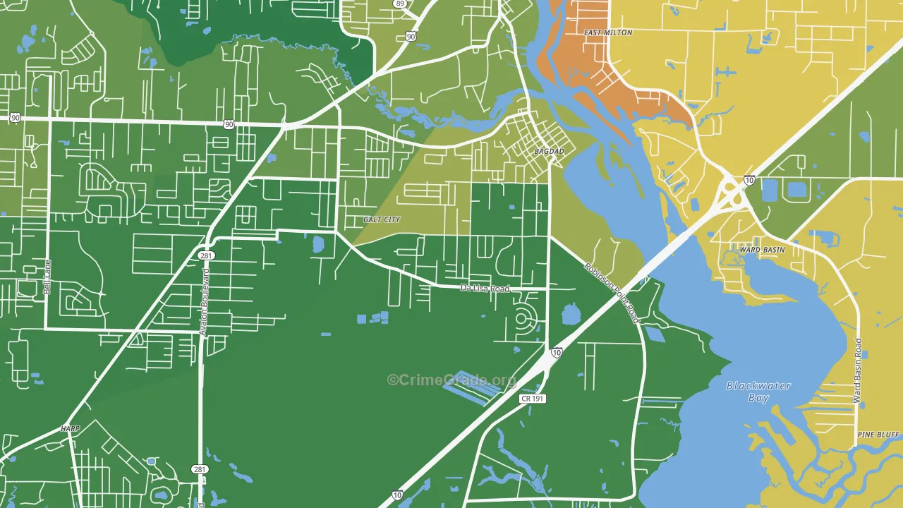 Bagdad, FL Map of Burglary Rates