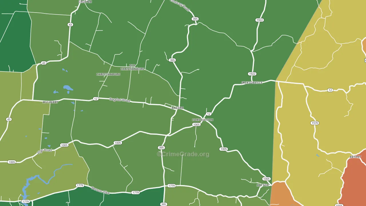 Bagdad, KY Map of Burglary Rates