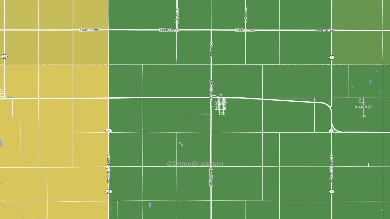 Bagley, IA Map of Burglary Rates