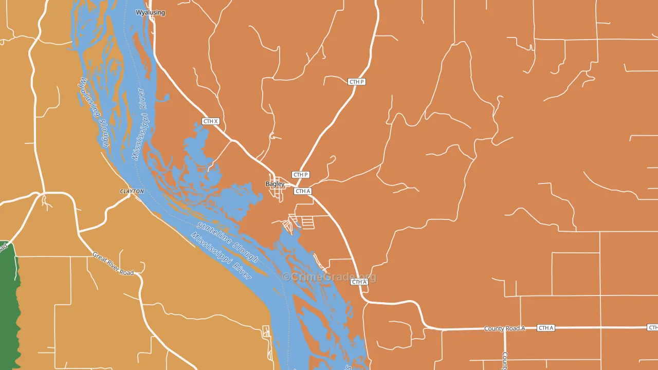 Bagley, WI Map of Burglary Rates