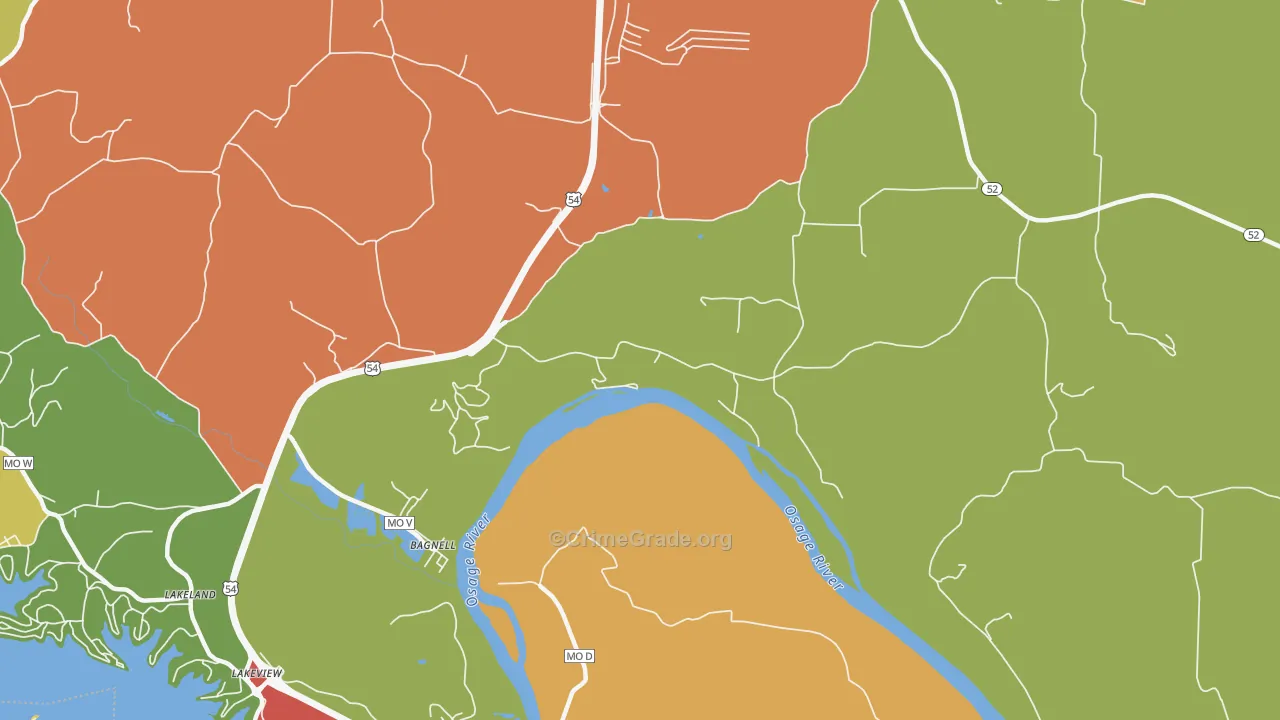 Bagnell, MO Map of Burglary Rates