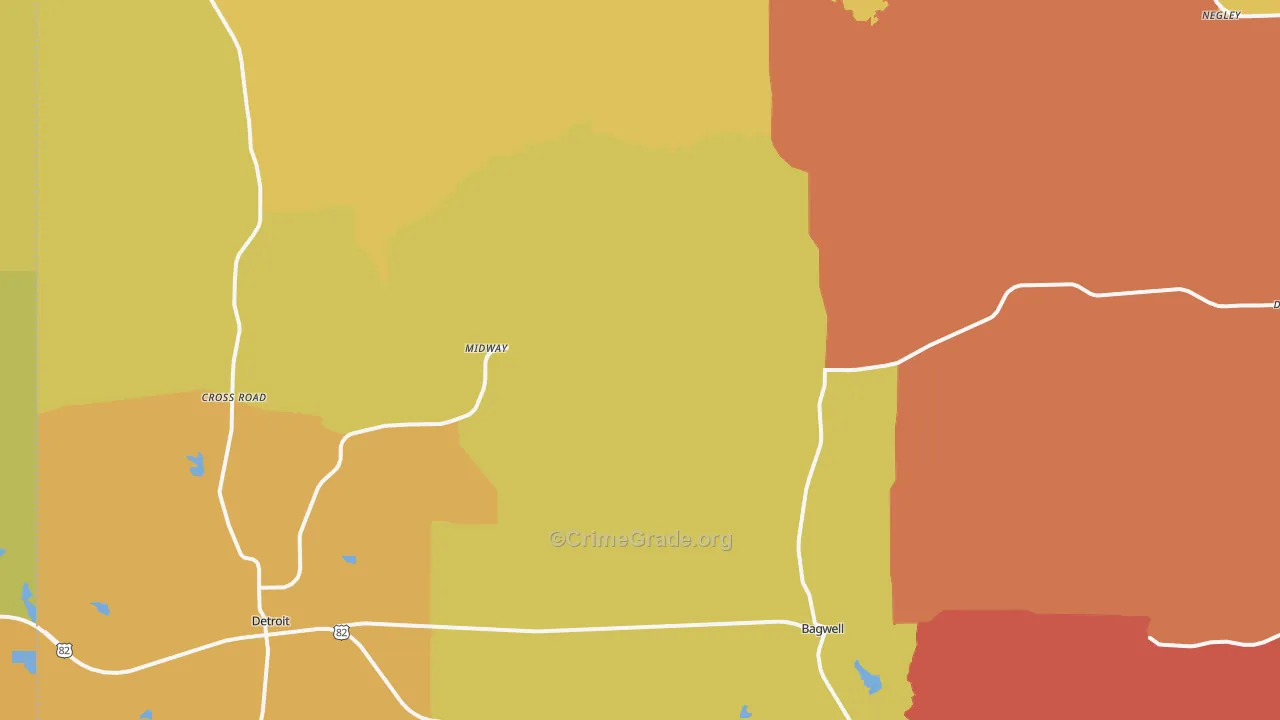 Bagwell, TX Map of Burglary Rates