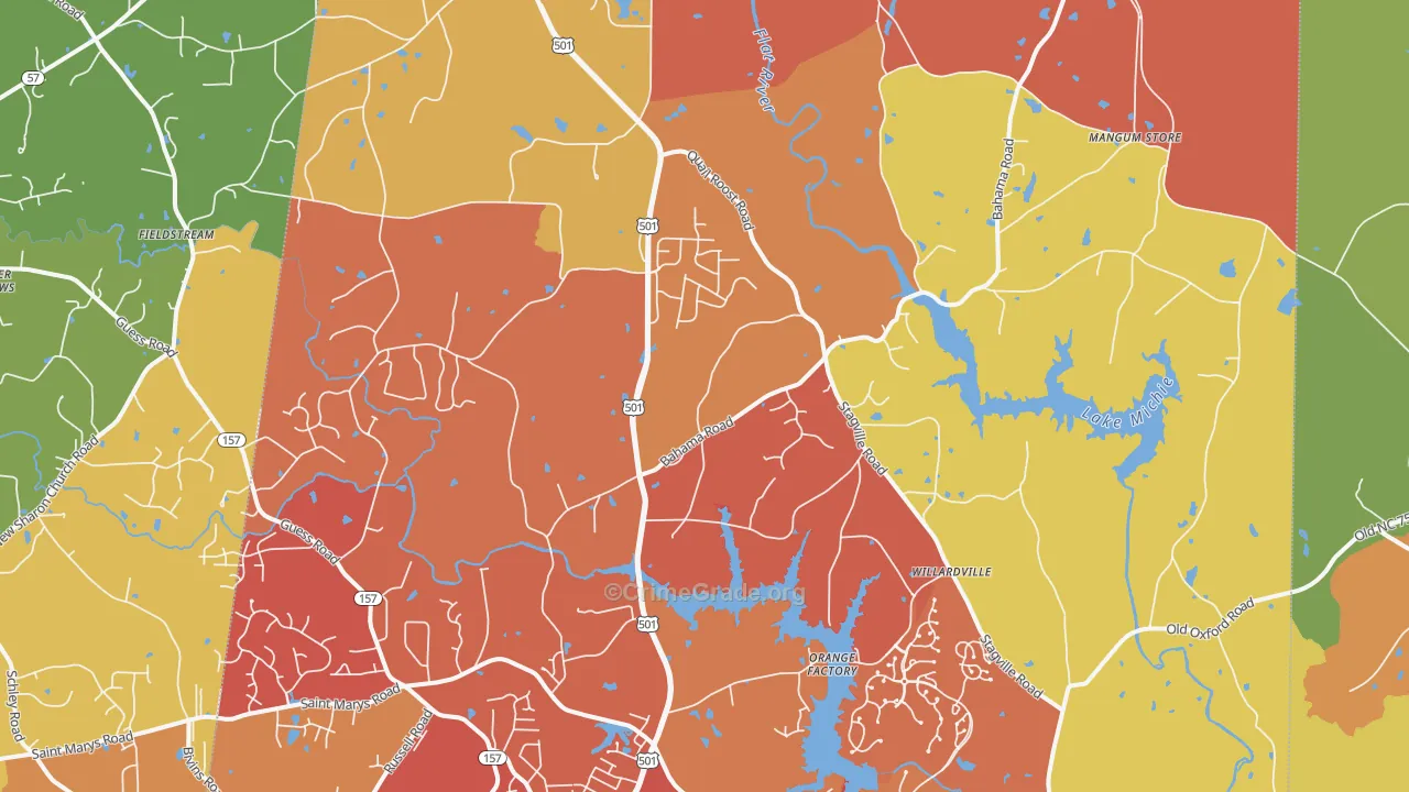Bahama, NC Map of Burglary Rates