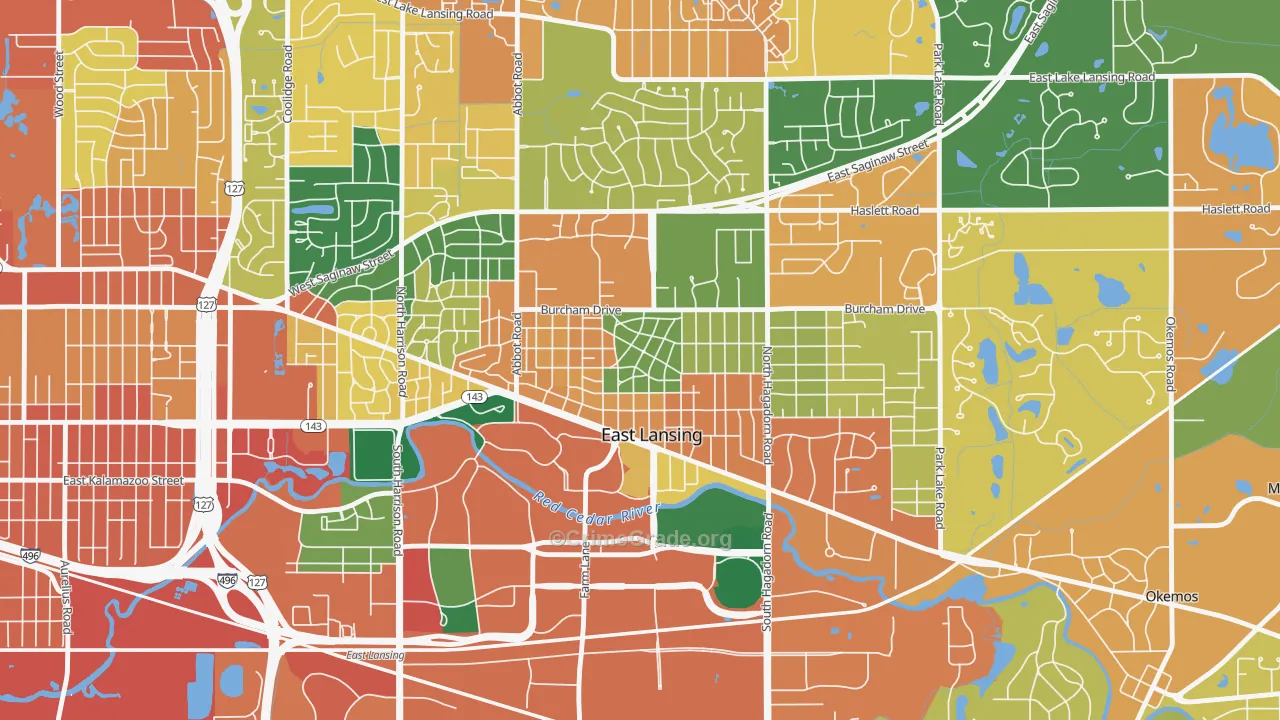 Bailey, East Lansing, MI Map of Burglary Rates