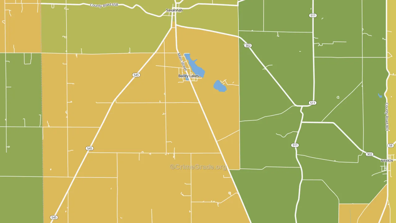 Bailey Lakes, OH Map of Burglary Rates