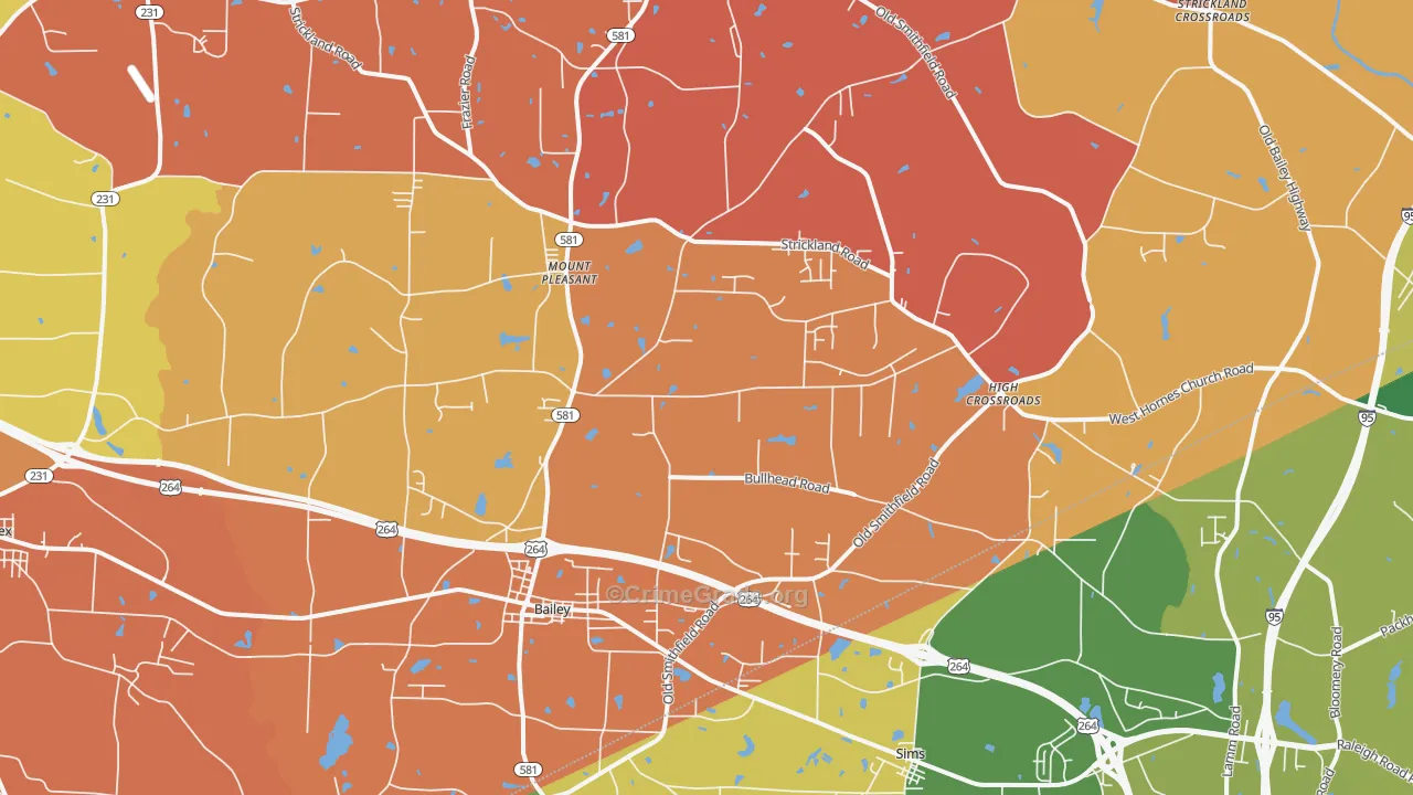 Bailey, NC Map of Burglary Rates