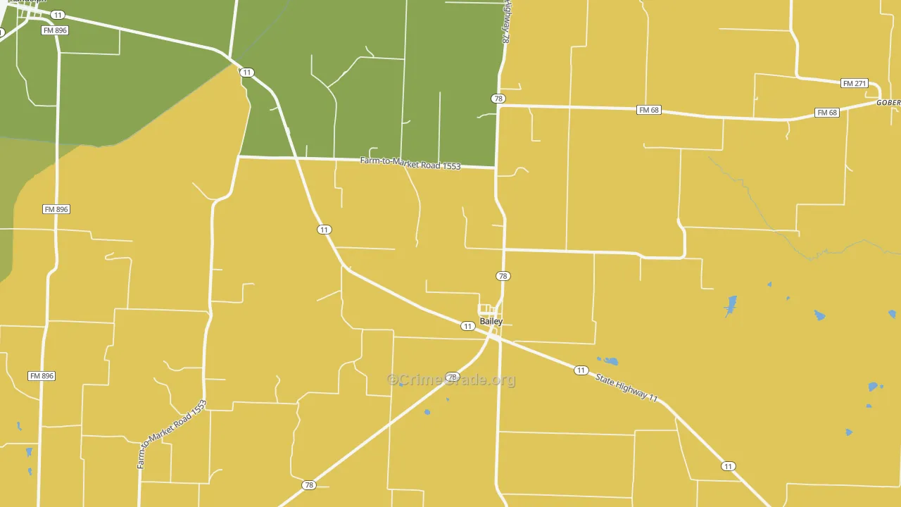 Bailey, TX Map of Burglary Rates