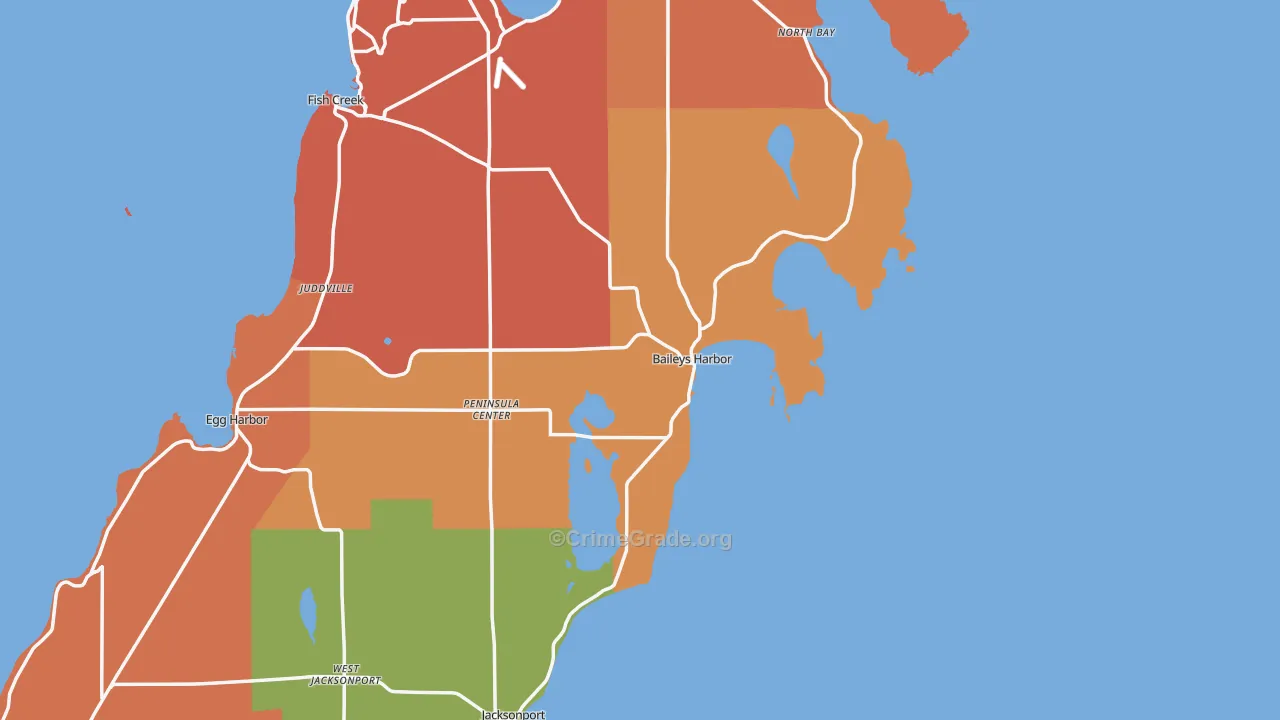 Baileys Harbor, WI Map of Burglary Rates