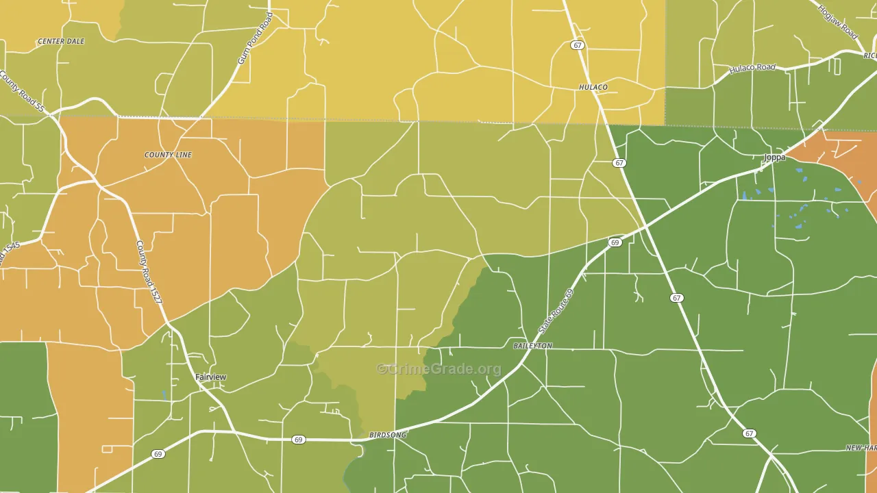 Baileyton, AL Map of Burglary Rates