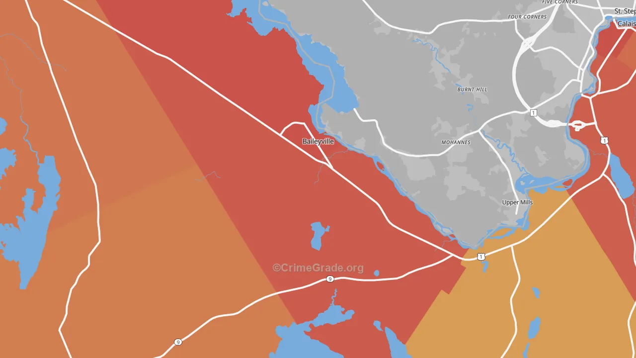 Baileyville, ME Map of Burglary Rates