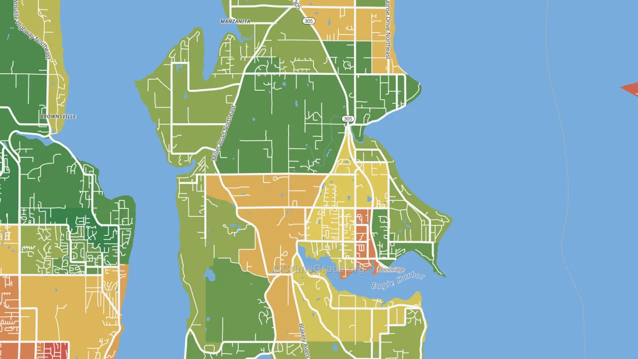 Bainbridge Island, WA Map of Burglary Rates