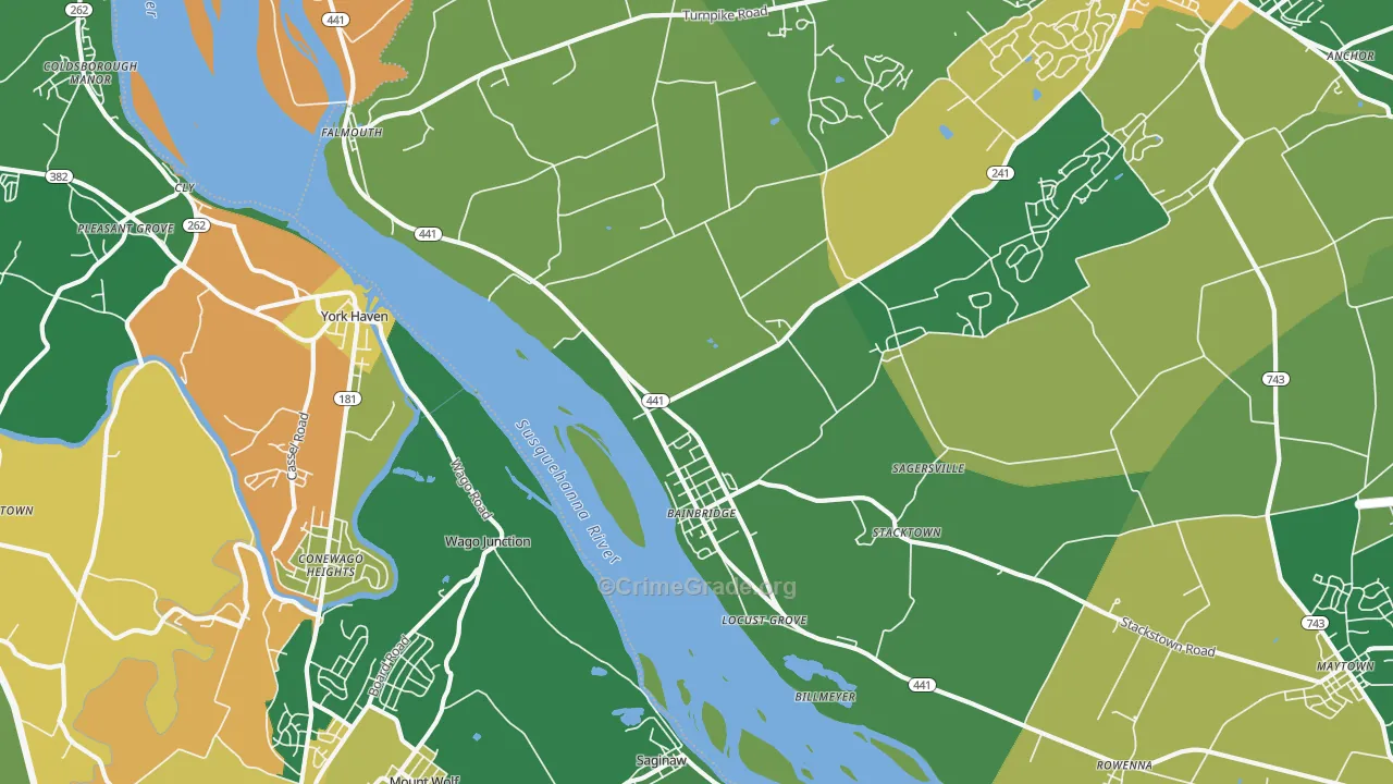 Bainbridge, PA Map of Burglary Rates