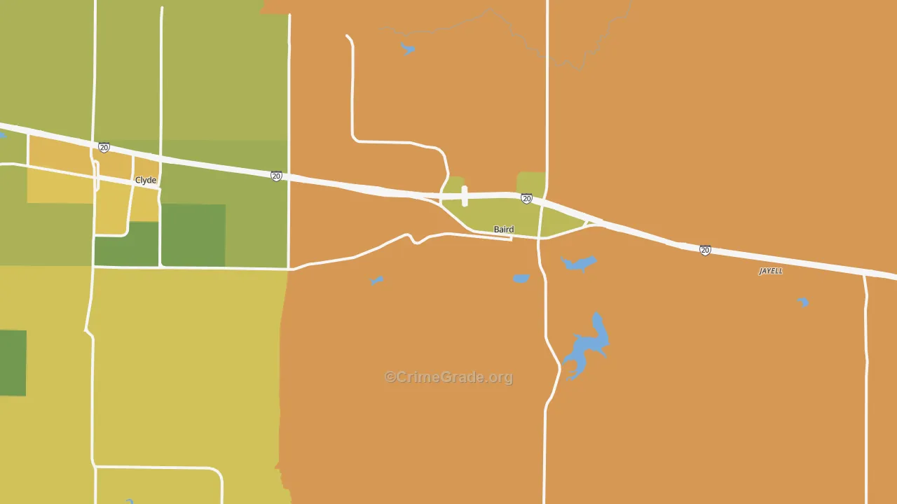 Baird, TX Map of Burglary Rates