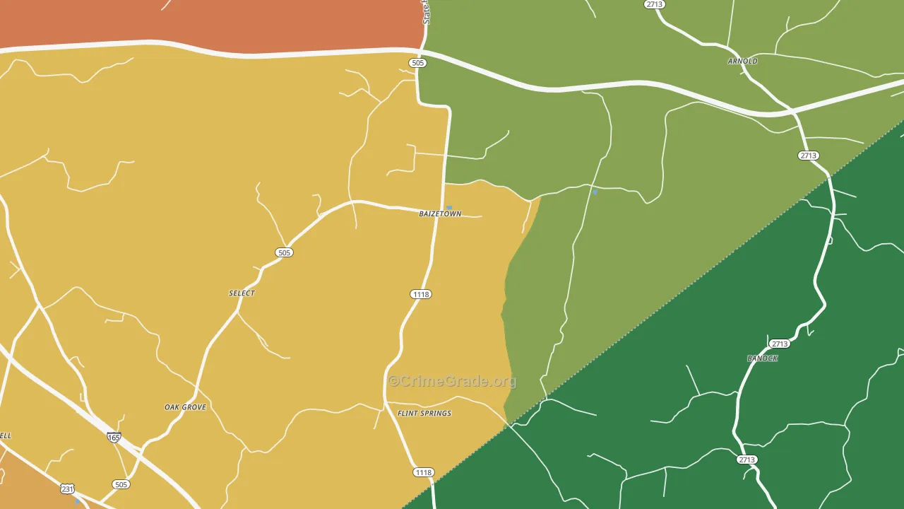 Baizetown, KY Map of Burglary Rates