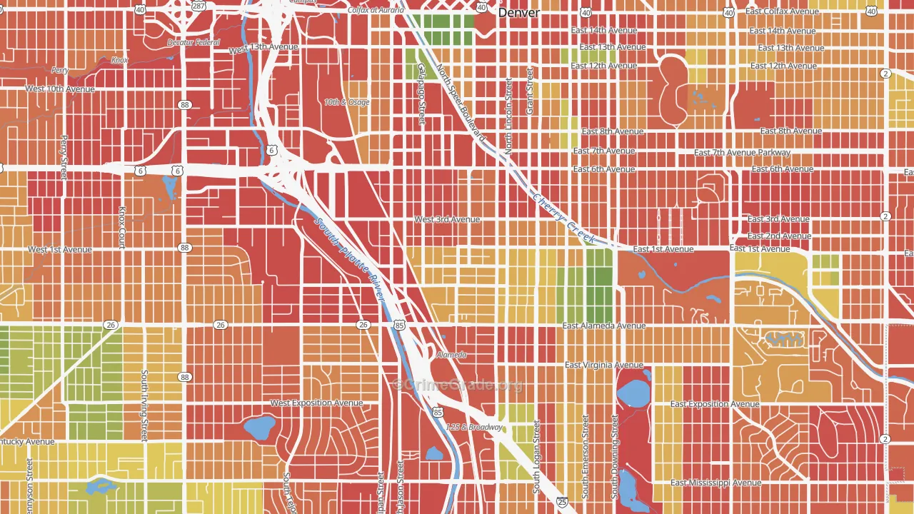 Baker, Denver, CO Map of Burglary Rates