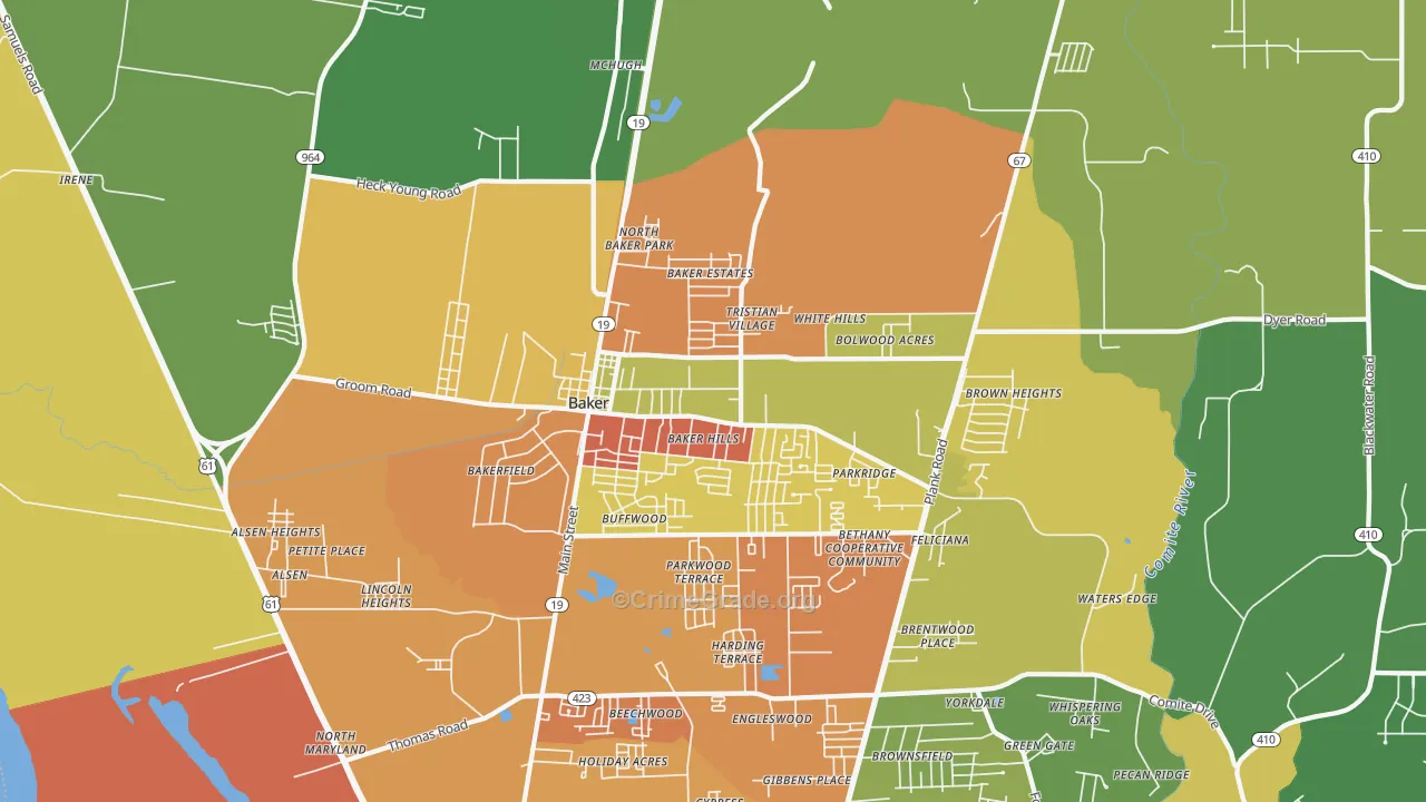 Baker, LA Map of Burglary Rates
