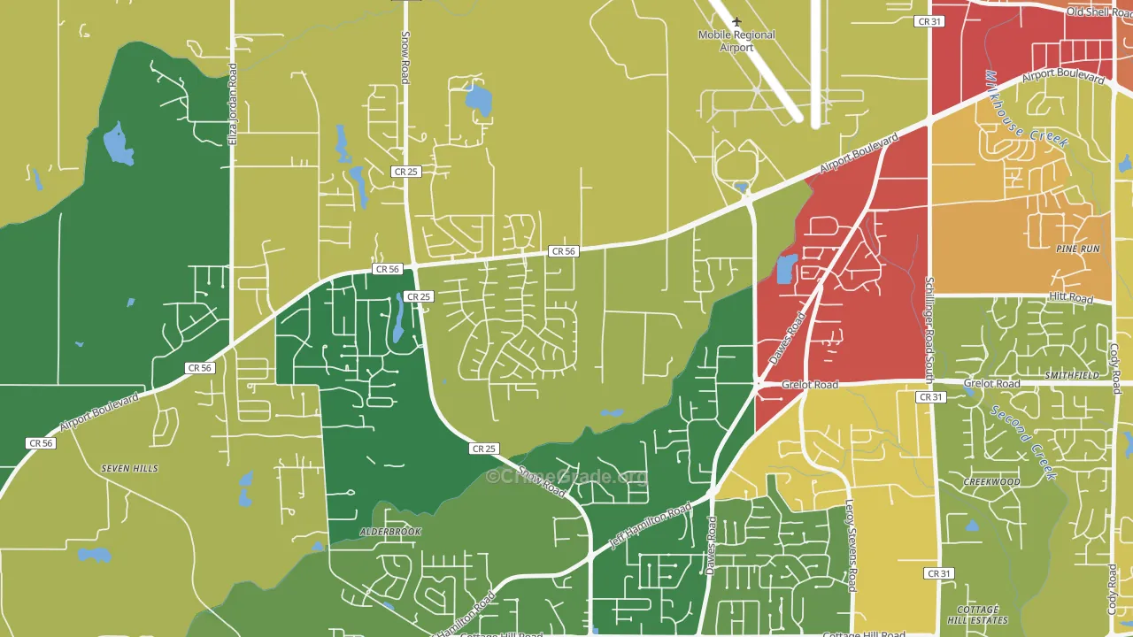 Baker, Mobile, AL Map of Burglary Rates